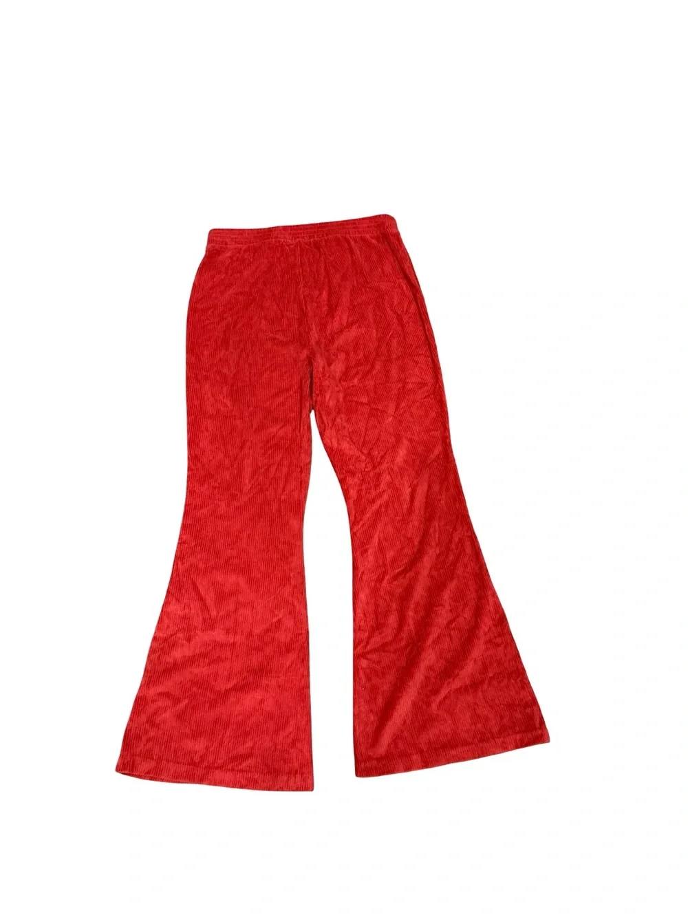 โจ Aerie Groove-On Velour High Waisted Flare Pants Red Ribbed Textured Size Large - Picture 14 of 16